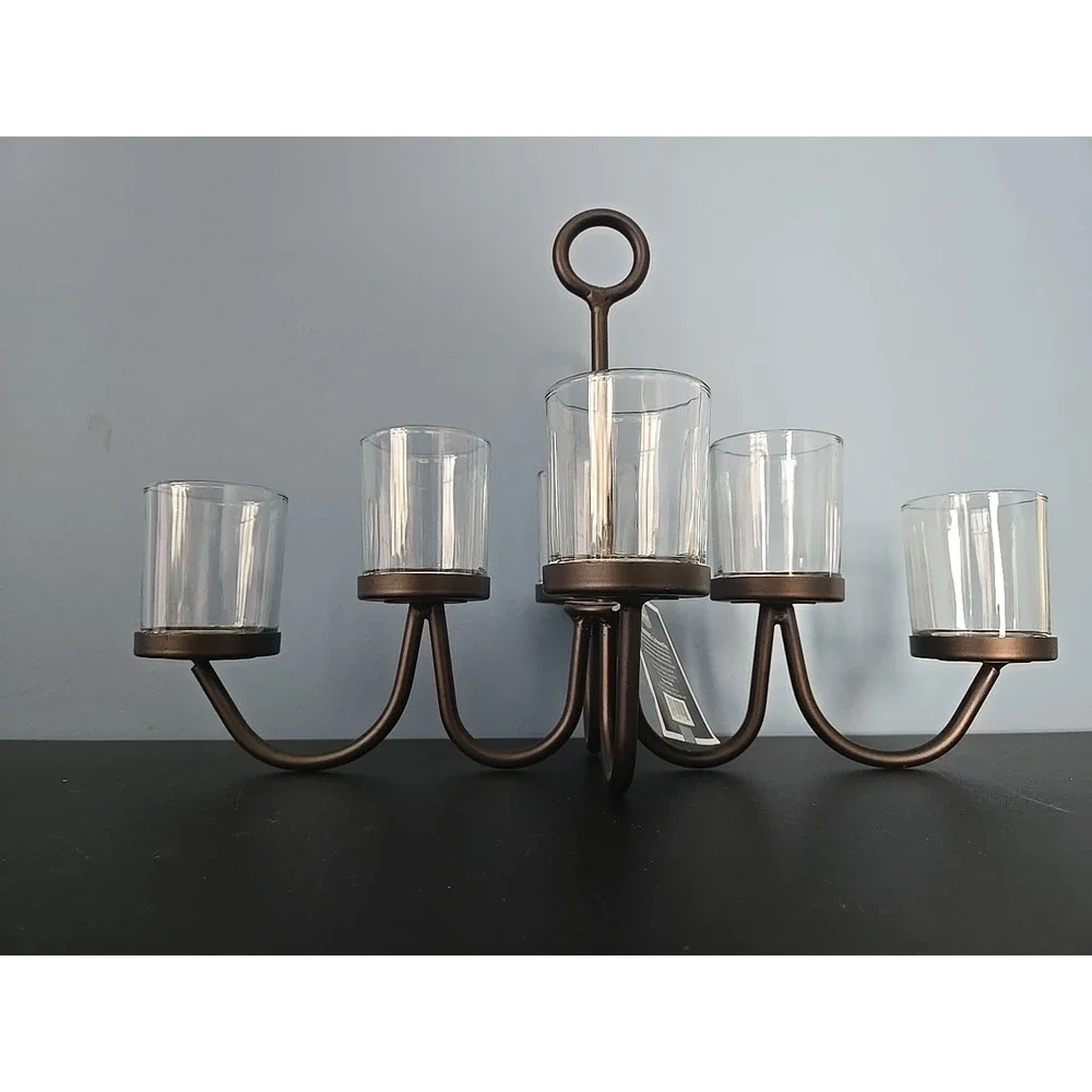 Black Metal Votive Tealight‎ Votive Candle Holder, 6 glass cups